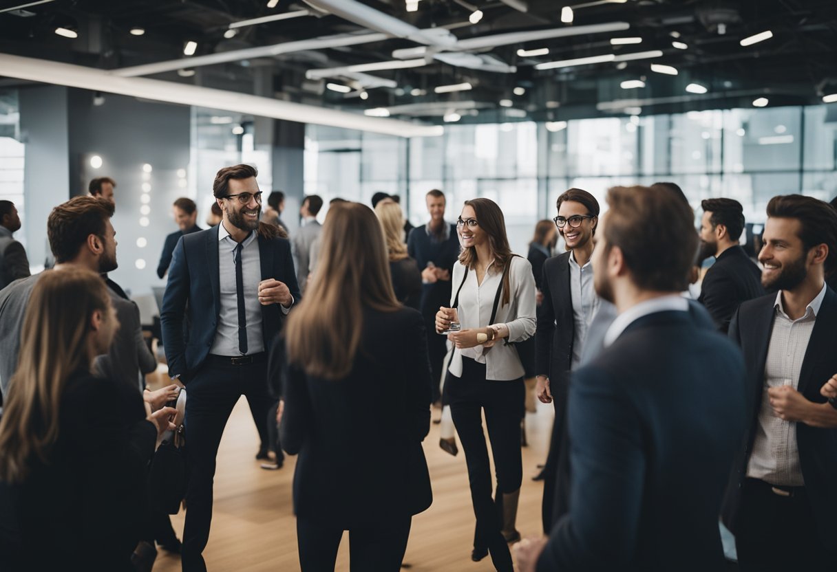 A group of professionals engage in networking at a data science event