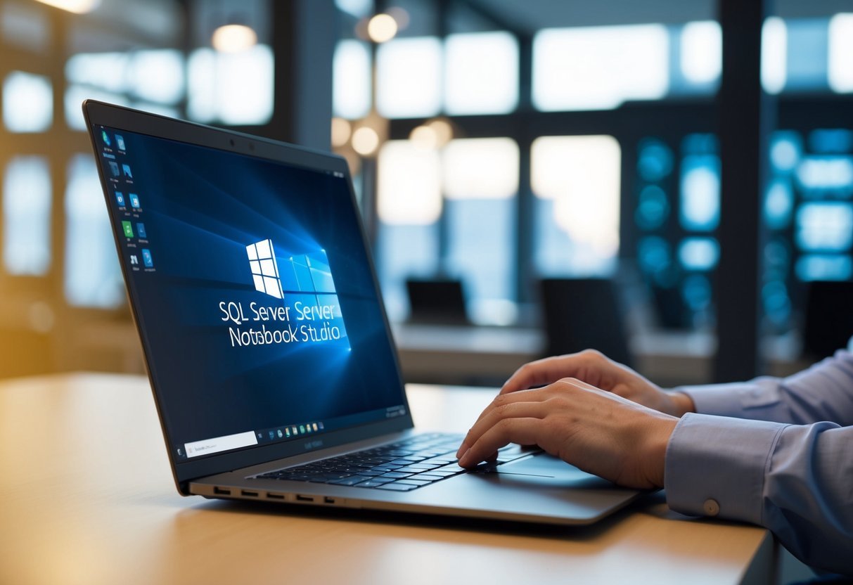 A person using a laptop to create SQL server notebooks in Azure Data Studio