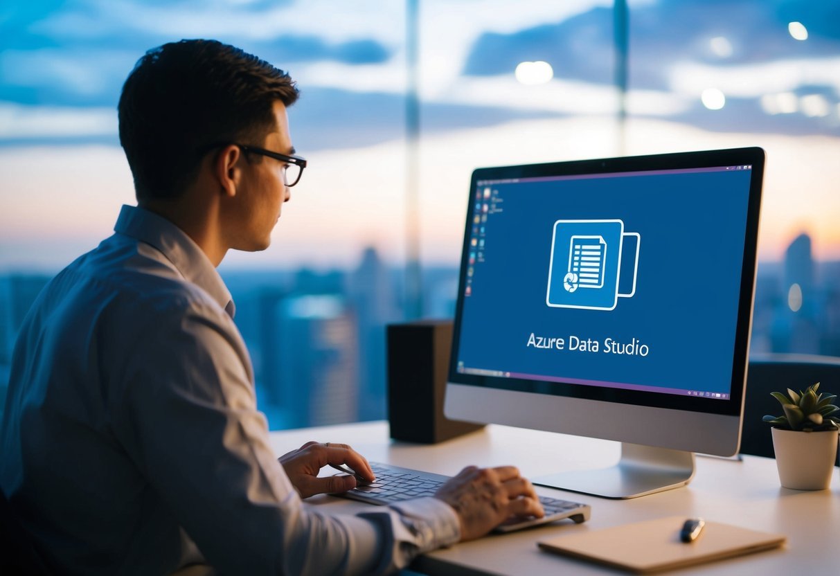 A person using a computer to create SQL server notebooks in Azure Data Studio