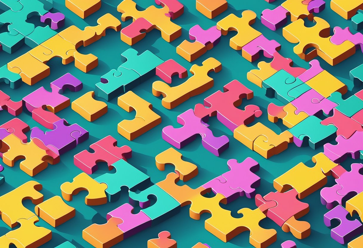 A series of interconnected puzzle pieces, each representing a different aspect of normalization, with varying levels of complexity and organization