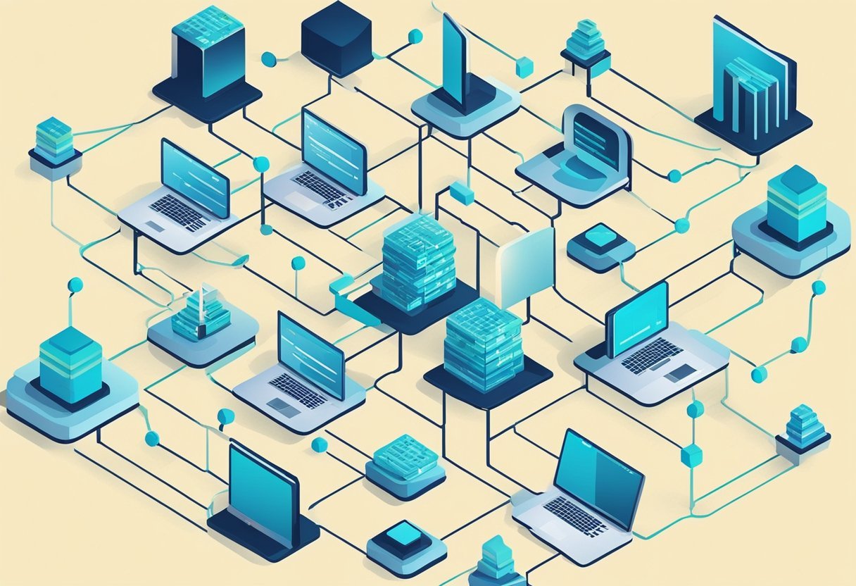 A network of interconnected databases grows in size and complexity, with data flowing seamlessly between them