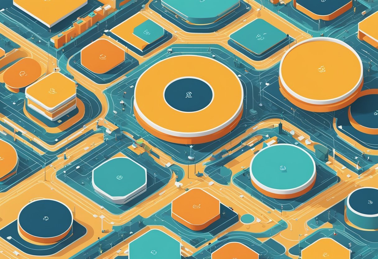 A series of interconnected circles representing data tables, each becoming more organized and streamlined, symbolizing the progression from first to third normal form