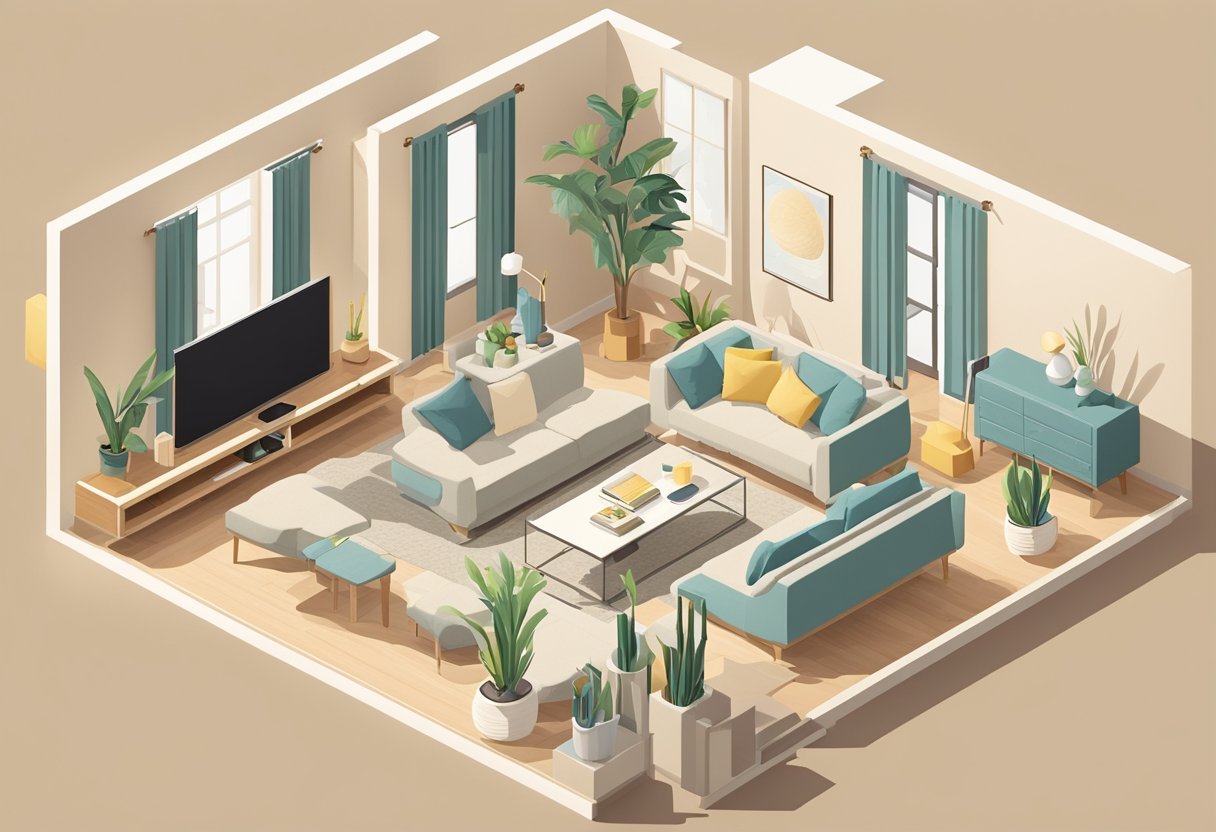 A spacious, well-lit room with modern furniture arranged for optimal flow and functionality. Soft colors and clean lines create a harmonious and inviting atmosphere