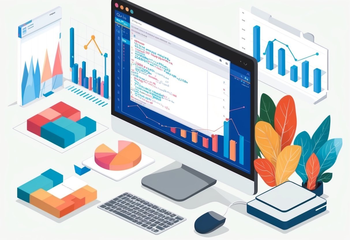 A computer screen showing a SQL query with data analysis charts and graphs in the background