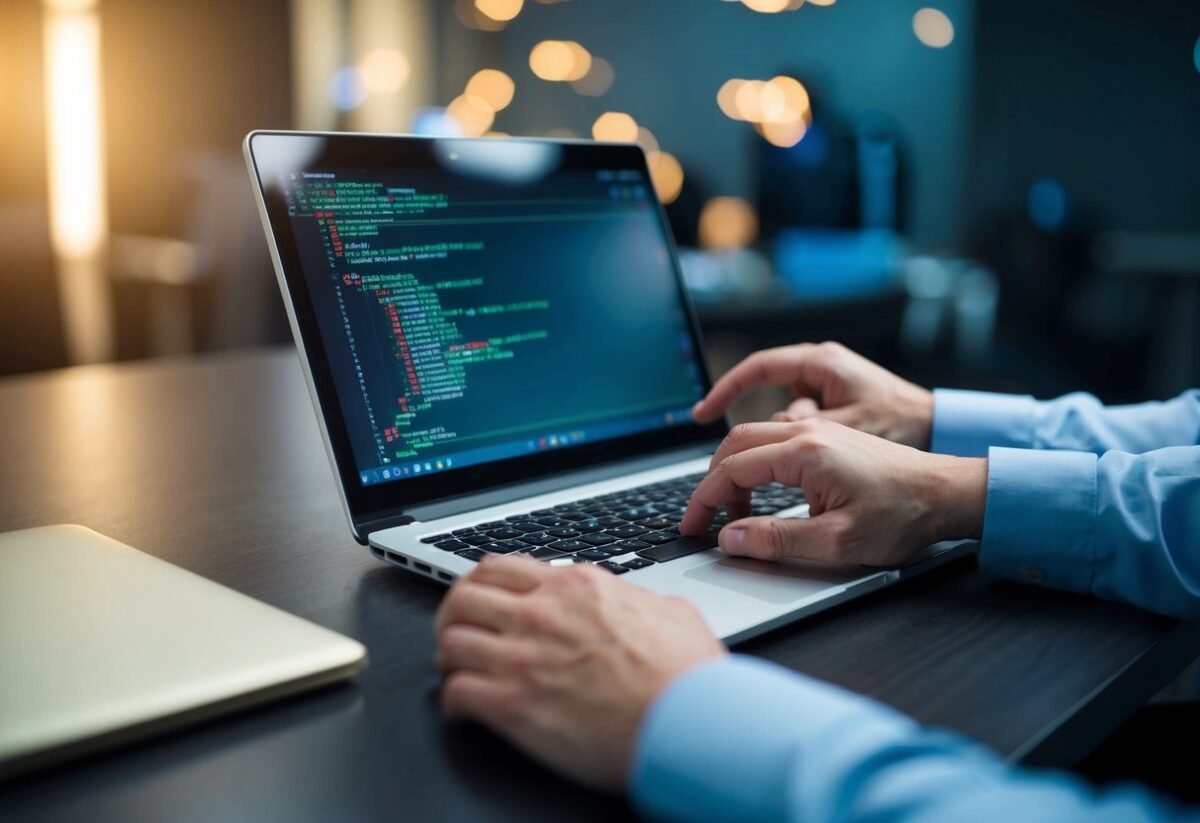 A person using a computer to create and modify database tables with DDL and DML commands