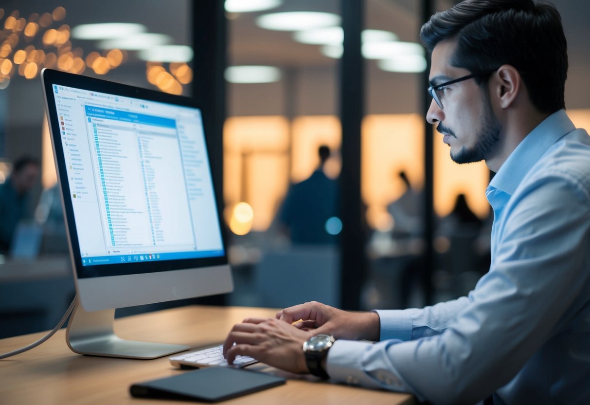 A person using a computer to create and modify tables using database management commands