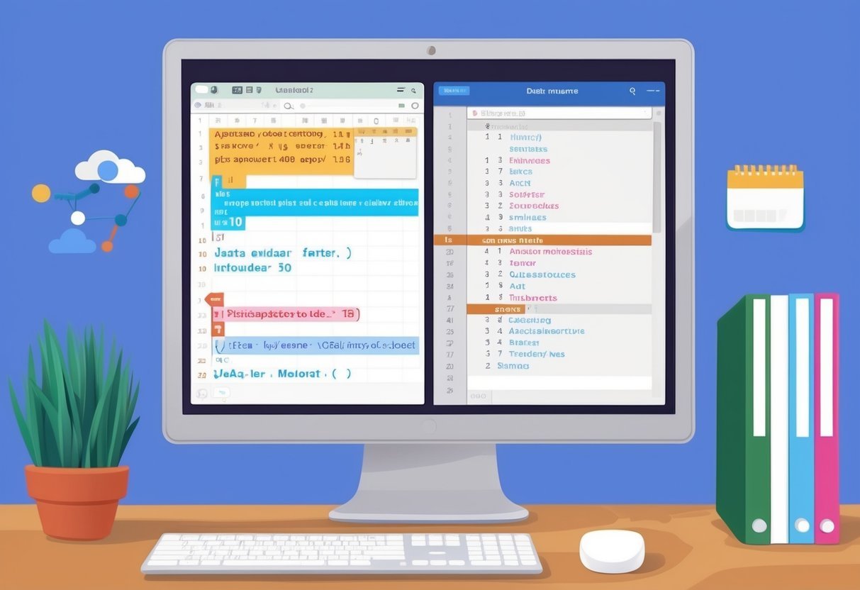 A computer screen displaying Python code alongside a calendar and a list of data structures