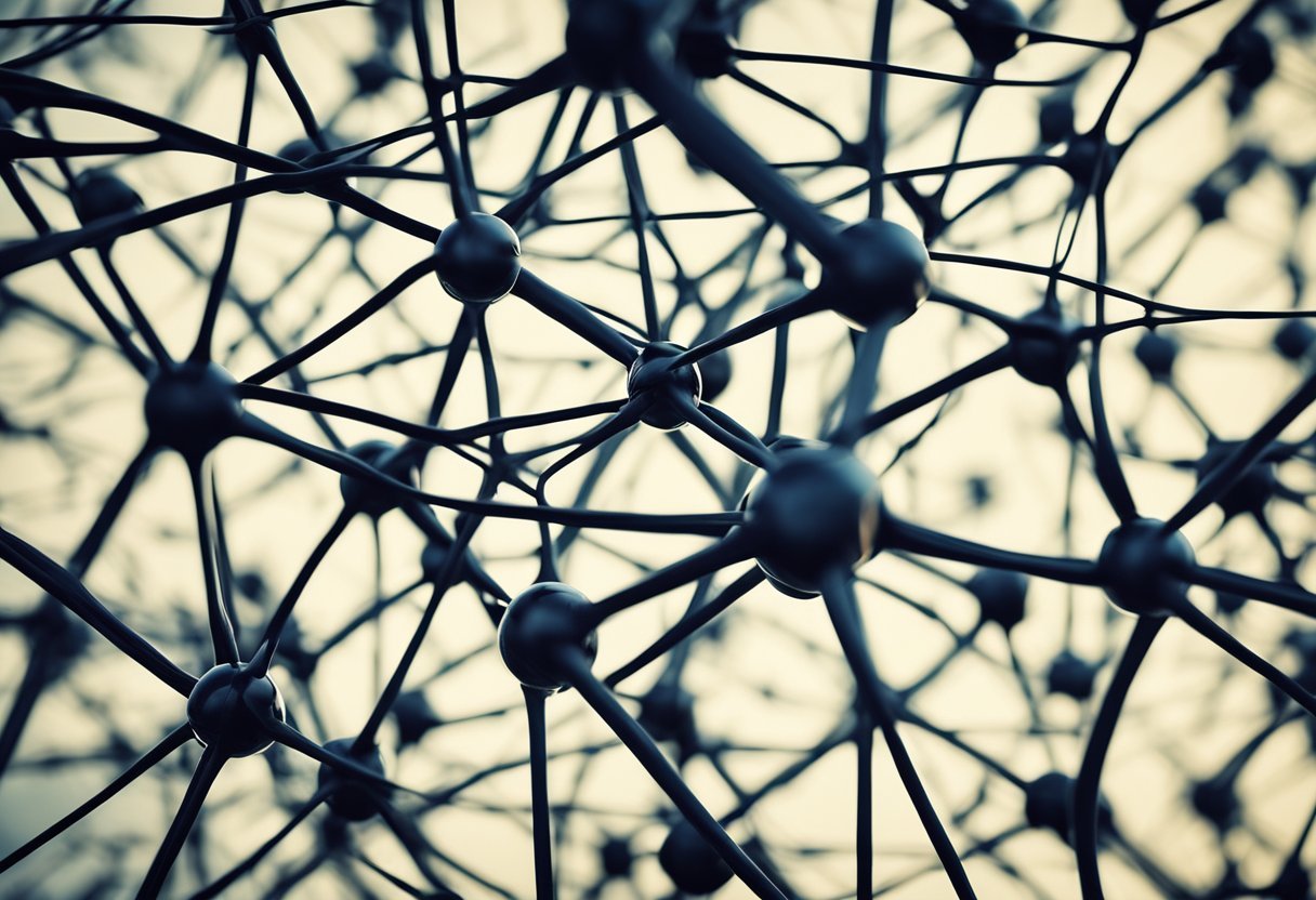A complex network of interconnected nodes, branching out in a hierarchical pattern