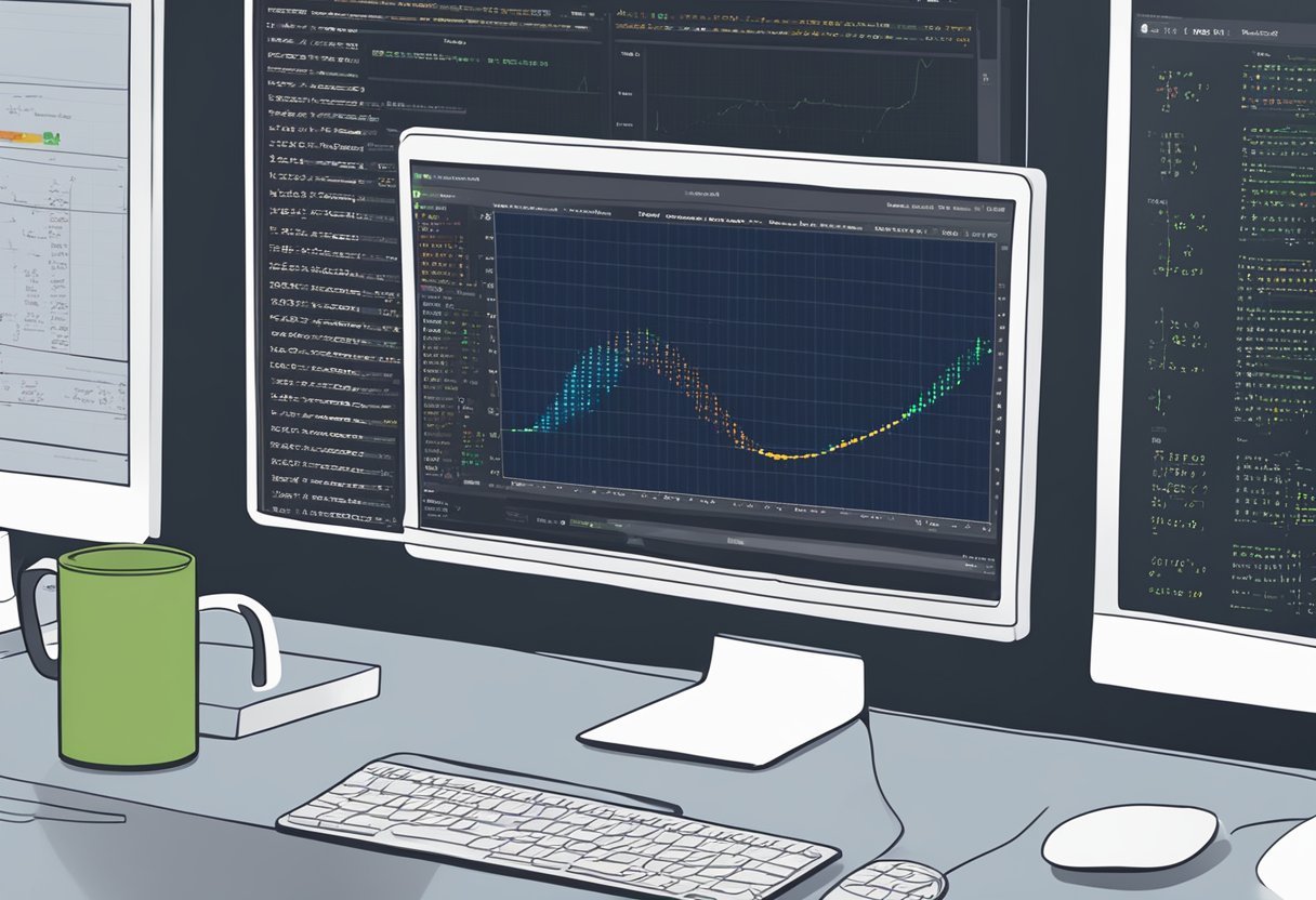 A computer screen displaying code for linear regression in Python, with mathematical equations and data visualization