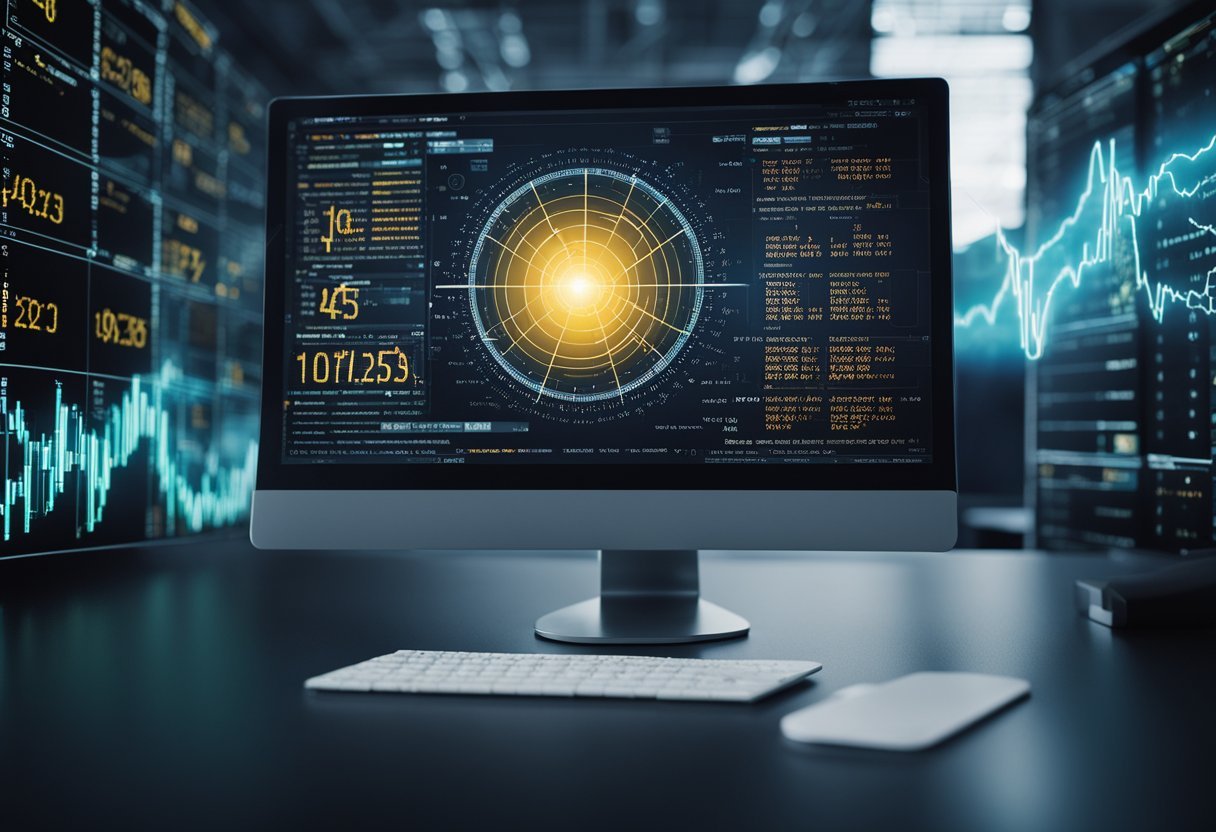 A computer screen displaying advanced regression and machine learning algorithms with statistical formulas and data visualizations
