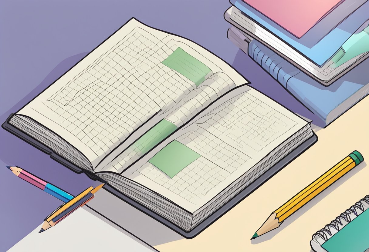 A stack of math textbooks with open pages, a pencil, and a notebook on a desk. An open laptop displaying combinatorics problems