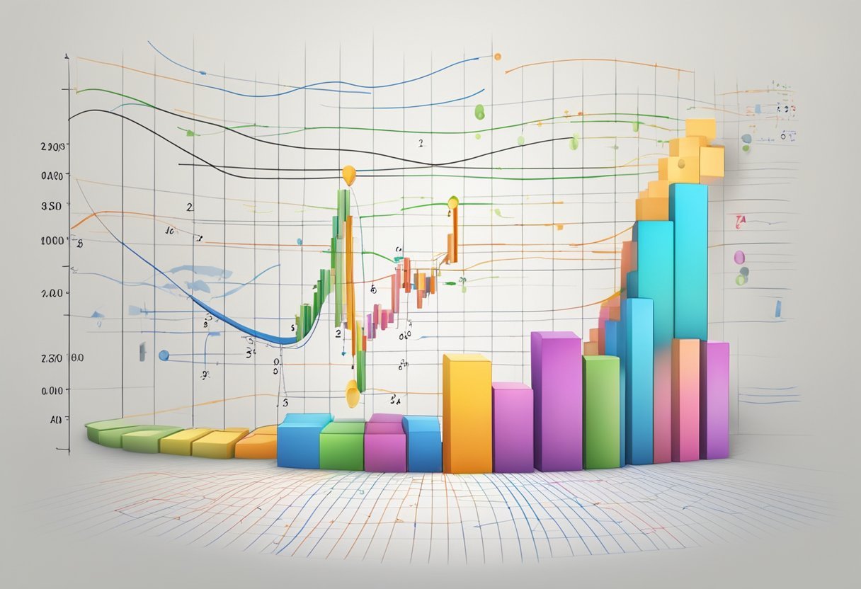 A graph with various data points and a curve representing a data distribution, surrounded by mathematical equations and formulas