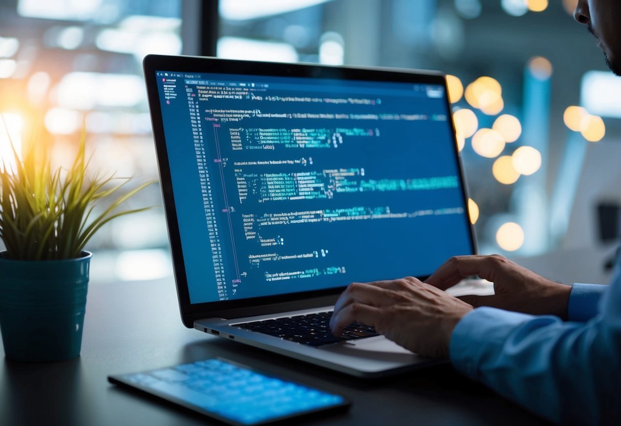 A programmer typing code to manipulate SQL data for machine learning models using programming frameworks and libraries