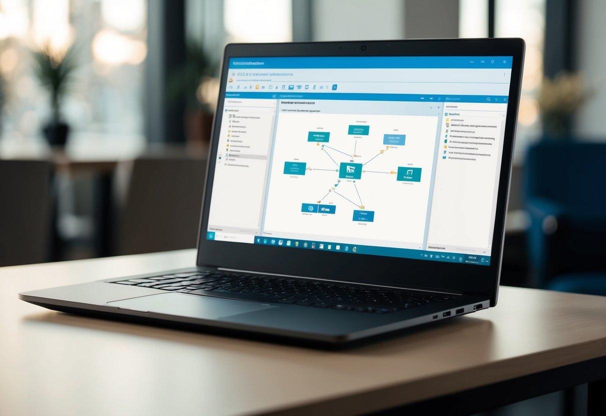An open laptop displaying an Entity-Relationship Diagram in Azure Data Studio, with various tables and connections