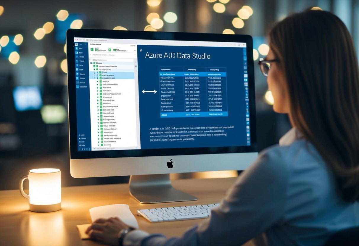 A computer screen with Azure Data Studio open, showing a table being exported using advanced data export techniques