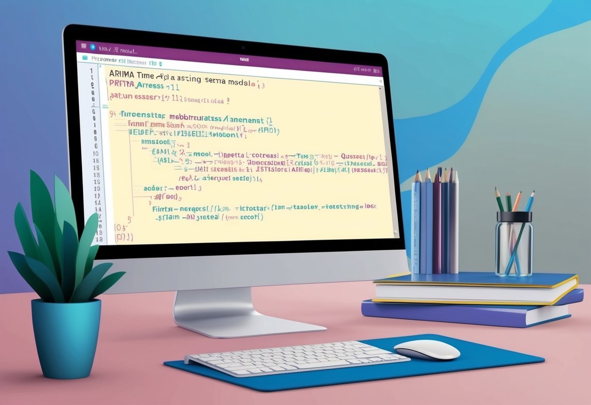 A computer screen displaying SQL code for building ARIMA time series forecasting models