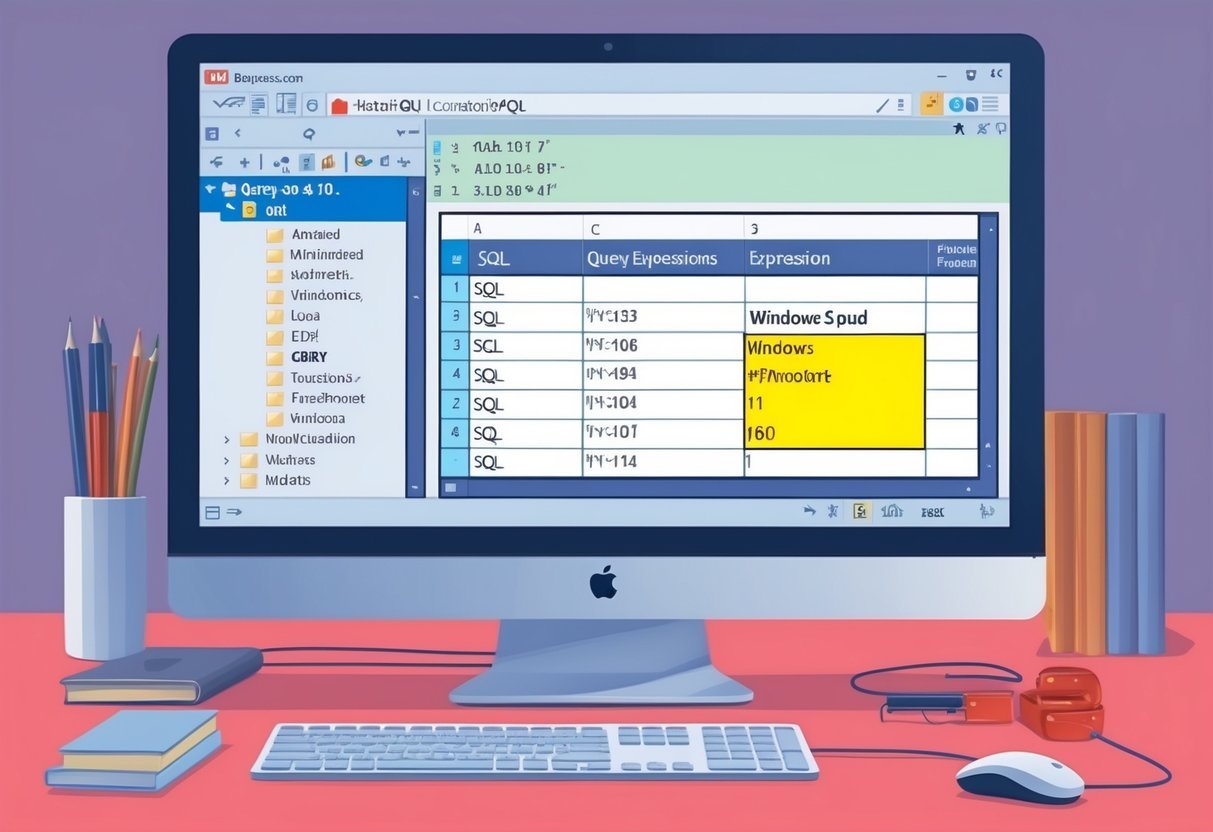 A computer screen displaying SQL query expressions and Windows functions
