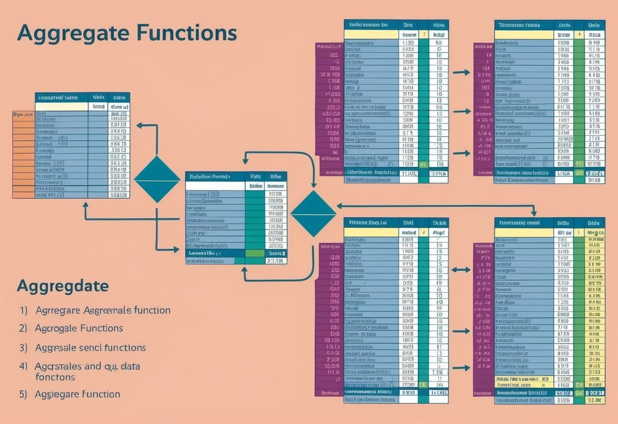 Tables and data rows grouped together, with aggregate functions being applied to the grouped data