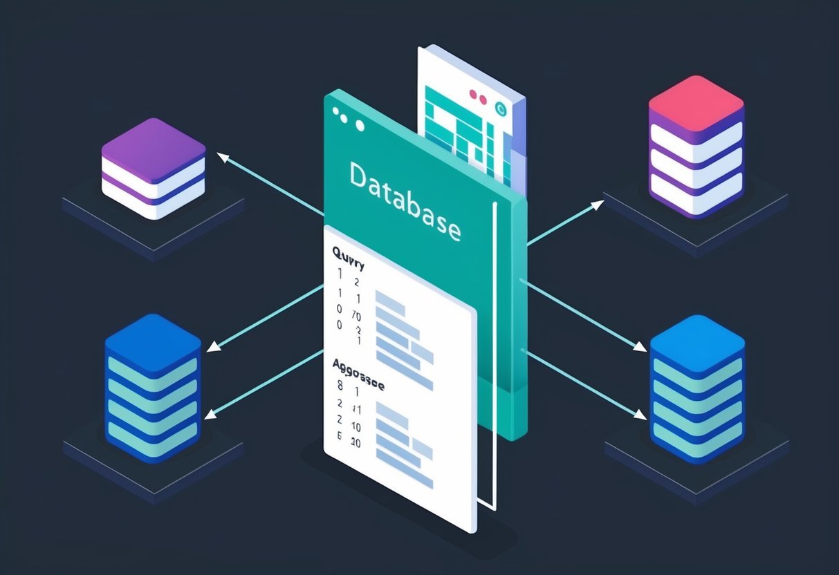 A database query with tables joined and aggregate functions applied