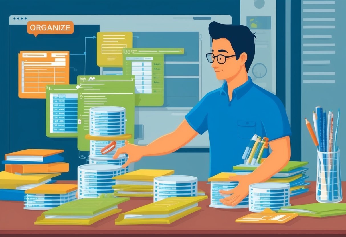 A person organizing and sorting data into clean, structured format for analysis