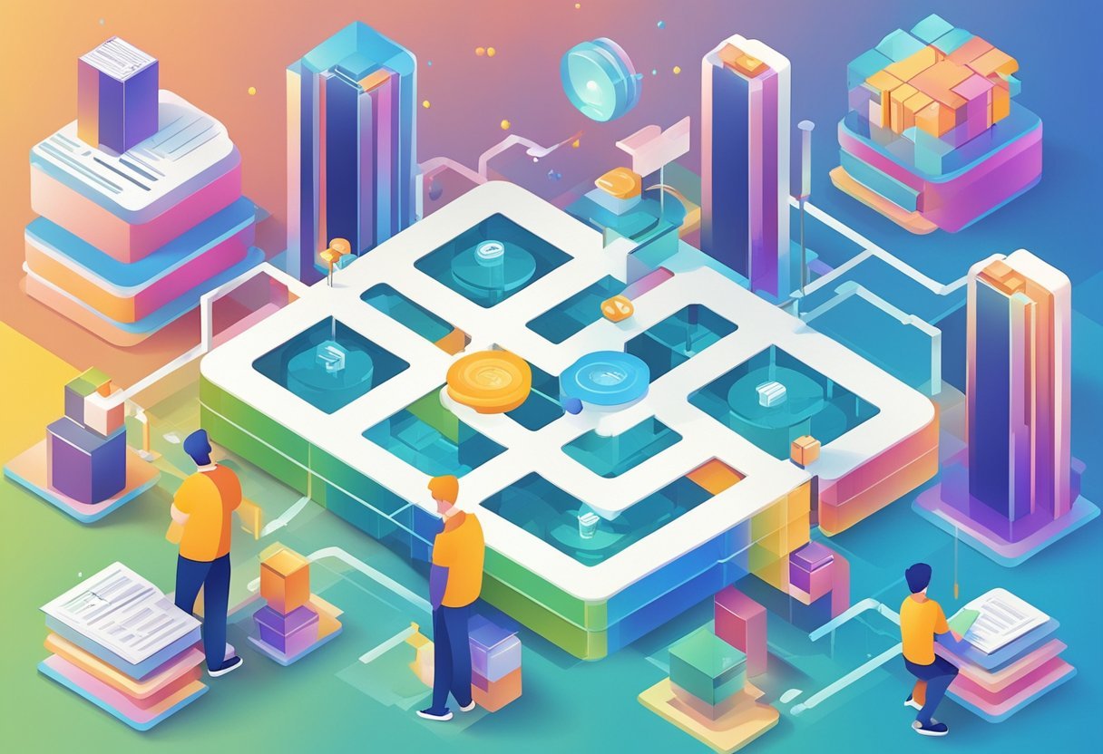A database schema with interconnected tables and query optimization steps