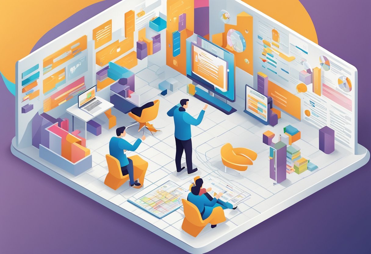 A person explaining data modeling and design process using visual aids and diagrams