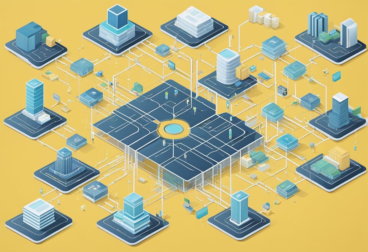 A complex web of interconnected data tables, each labeled with specific attributes and relationships, forming the foundation of a powerful relational database system