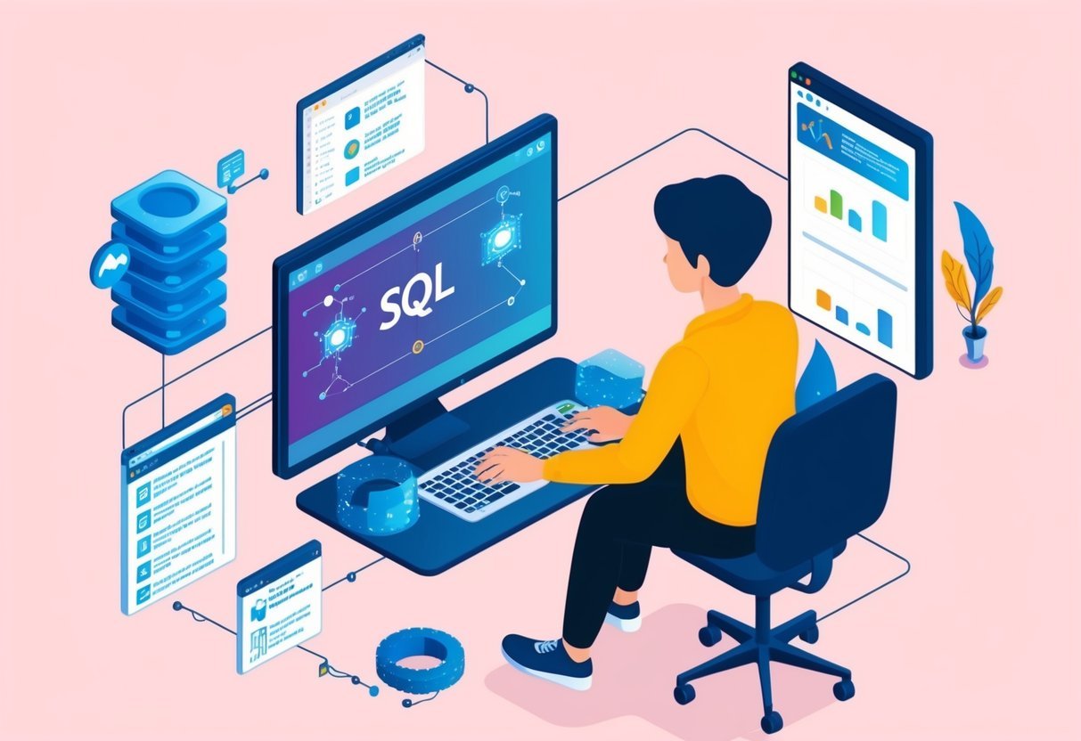 A person using a computer to connect SQL with various data science tools