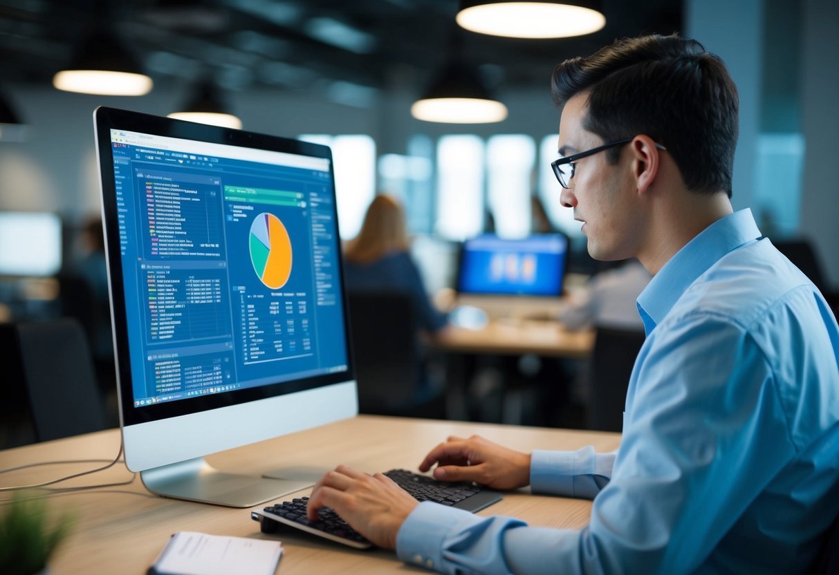 A person analyzing data on a computer using pivot tables and learning about SQL
