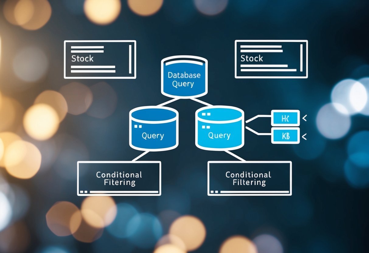 A database query diagram with nested subqueries and conditional filtering