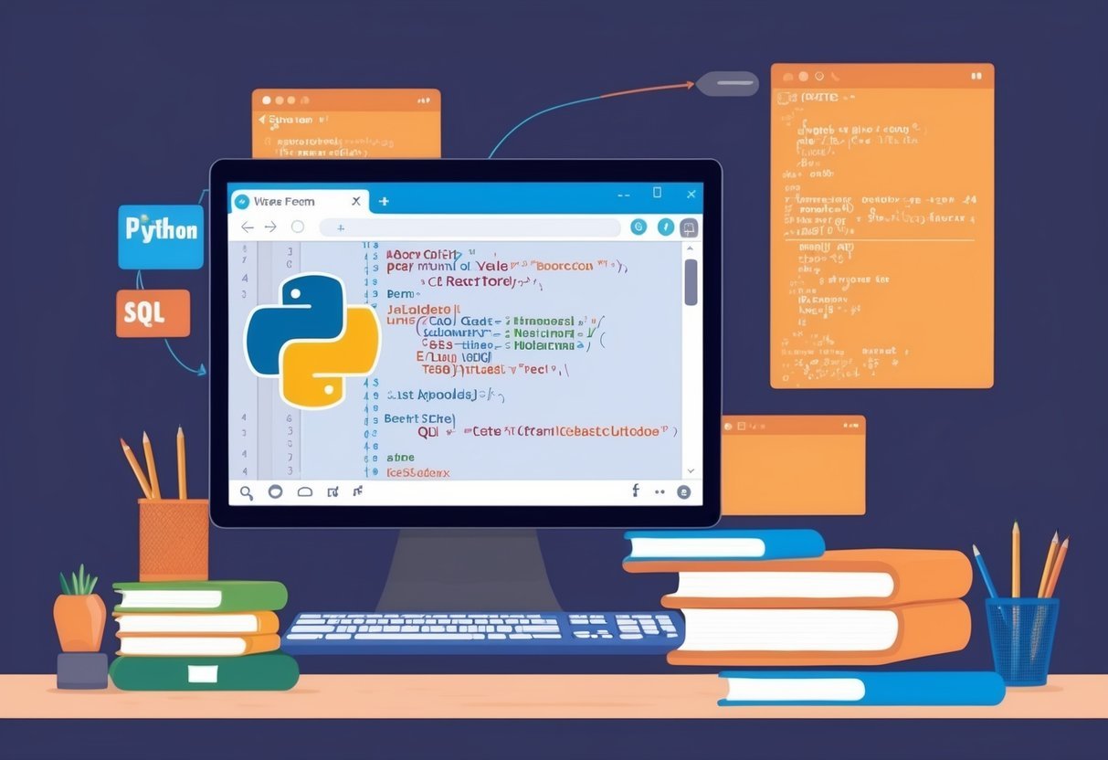 A computer screen displaying Python code integrated with SQL commands