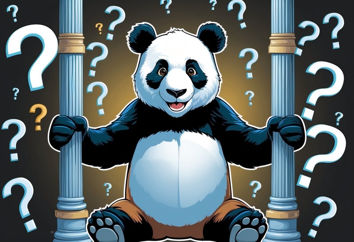A panda bear mascot surrounded by question marks, demonstrating methods on columns