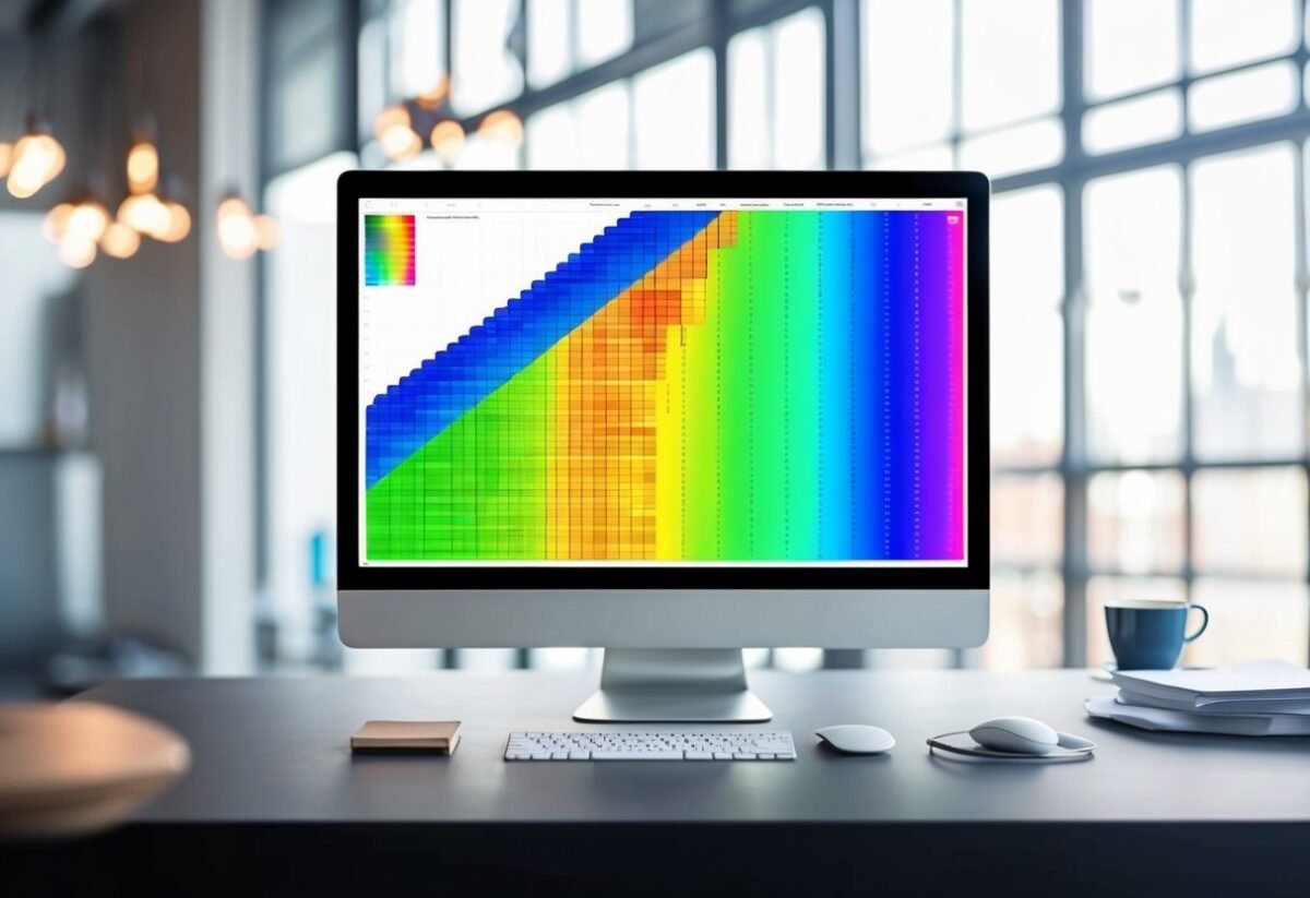 A computer screen displaying a colorful matrix plot with interactive visualizations