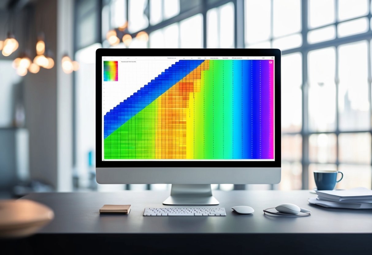 A computer screen displaying a colorful matrix plot with interactive visualizations