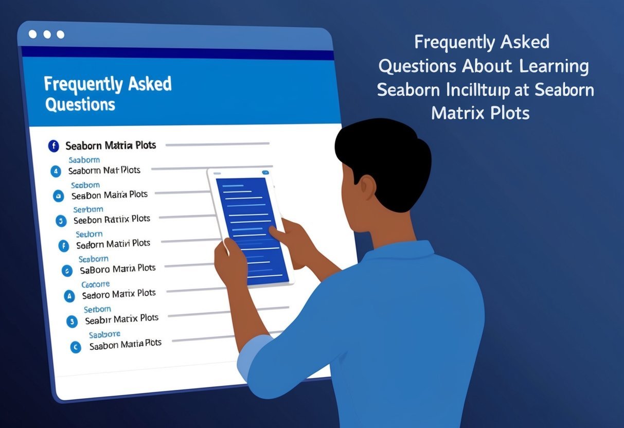 A person browsing a webpage with a list of frequently asked questions about learning Seaborn matrix plots