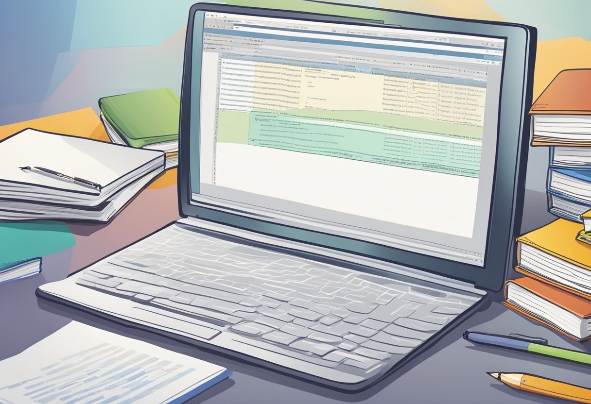 A computer screen displaying T-SQL code with the WITH statement, surrounded by open textbooks and a pen