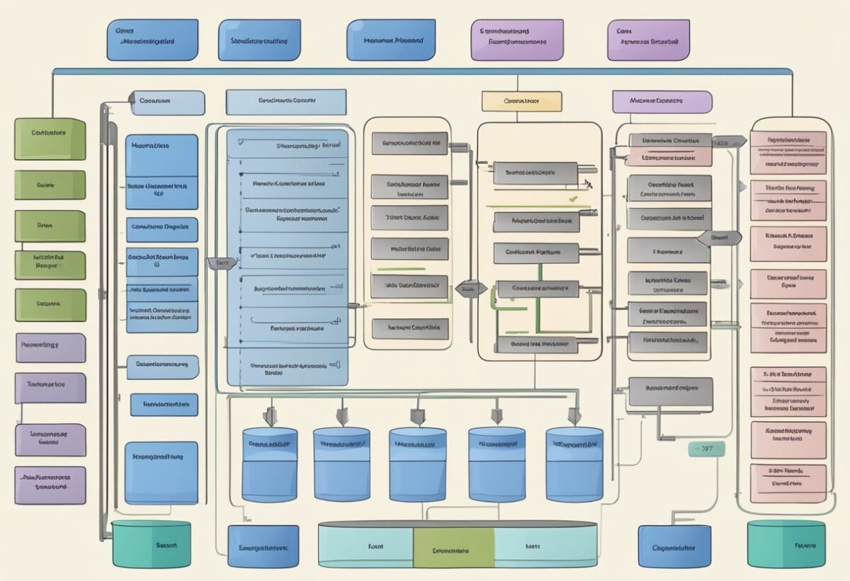 A database schema diagram with tables, columns, and relationships
