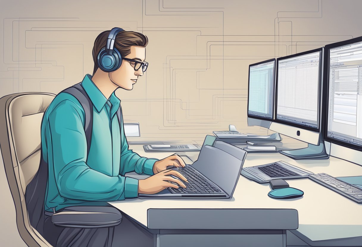 A person using a computer to write and execute T-SQL queries for database management