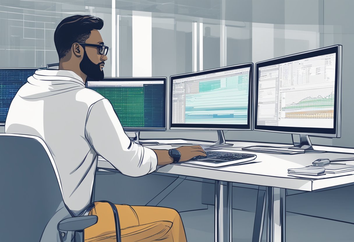 A person working on a computer, writing code for DML and T-SQL operations, with a focus on views in a database