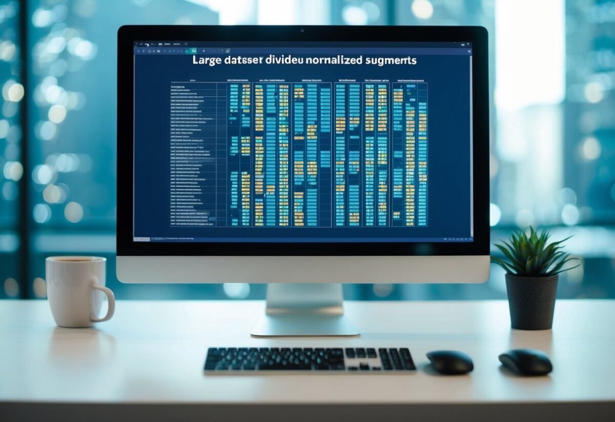 A computer screen displaying a large dataset being divided into smaller, normalized segments for analysis