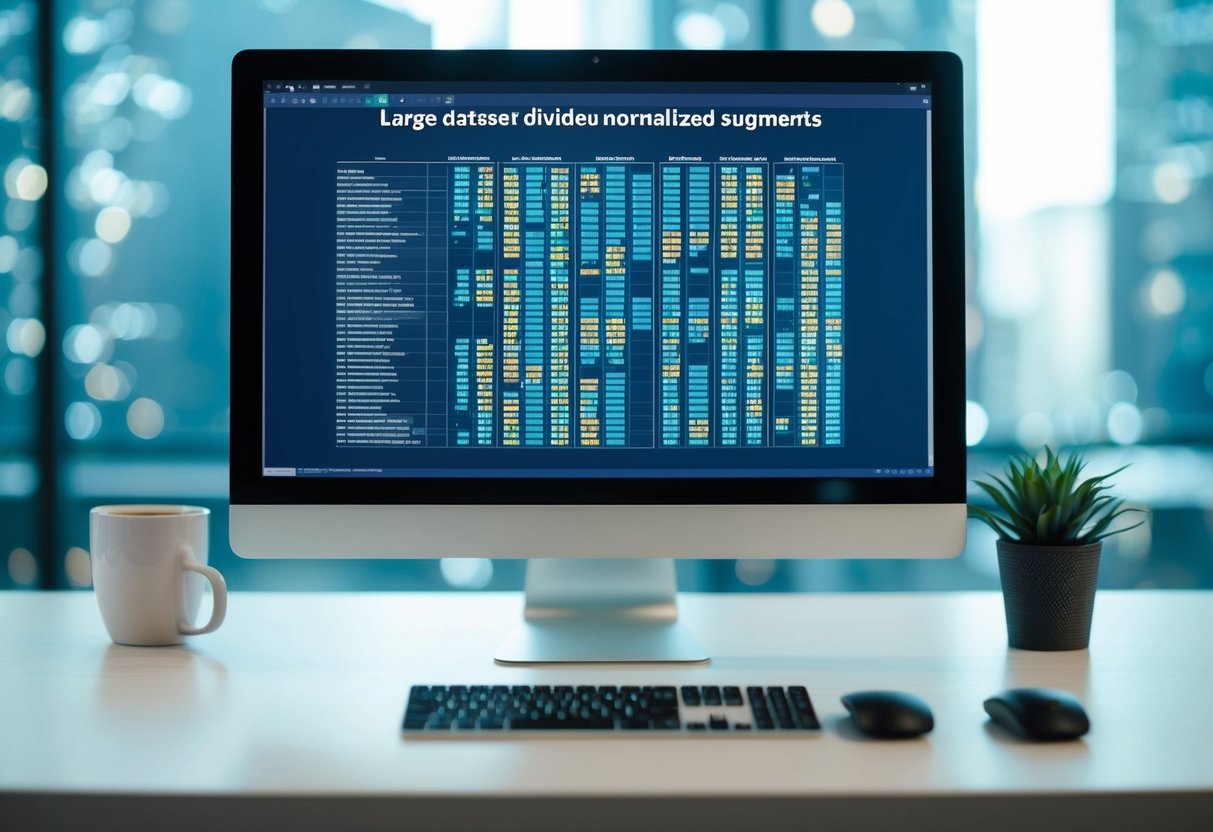A computer screen displaying a large dataset being divided into smaller, normalized segments for analysis