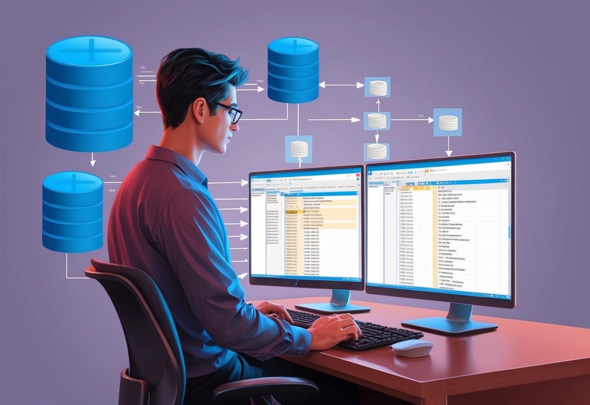 An advanced SQL developer studying a complex database schema with multiple tables and relationships