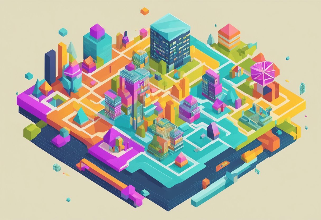 A colorful web of interconnected lines and shapes symbolizing various attributes and communication elements