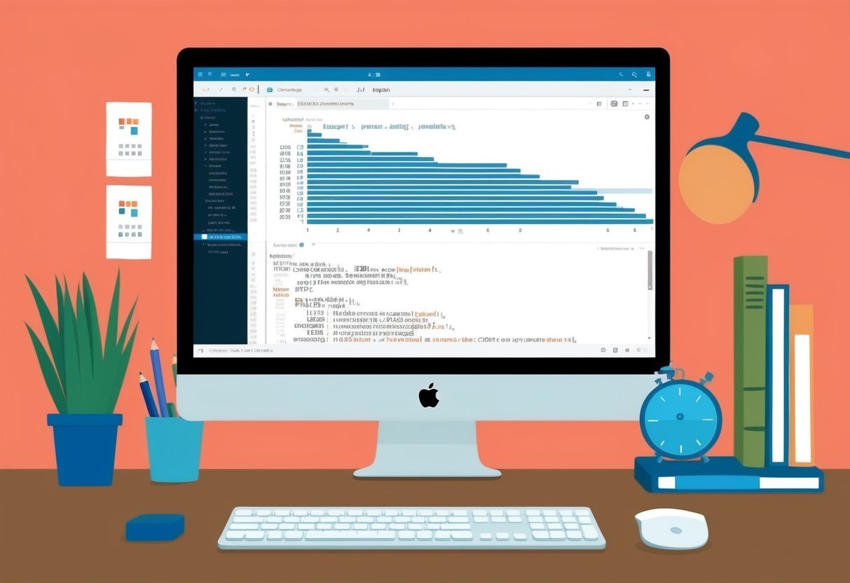 A computer screen displaying a Pandas dataframe with time series data, alongside code for machine learning algorithms and date/time manipulation methods