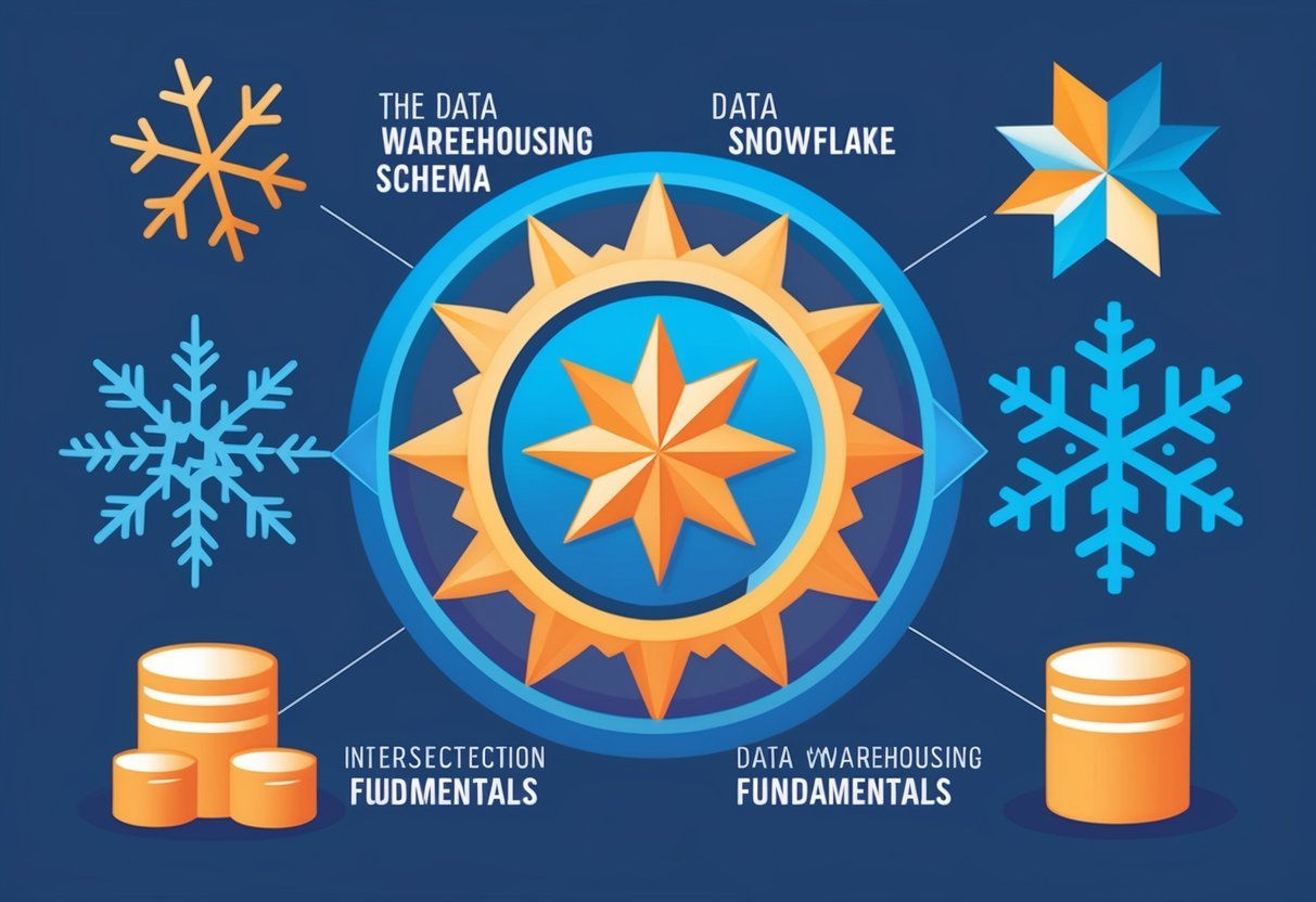 A star and snowflake schema intersecting with data warehousing fundamentals