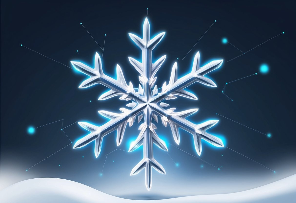 A star-shaped snowflake with glowing nodes and interconnected lines