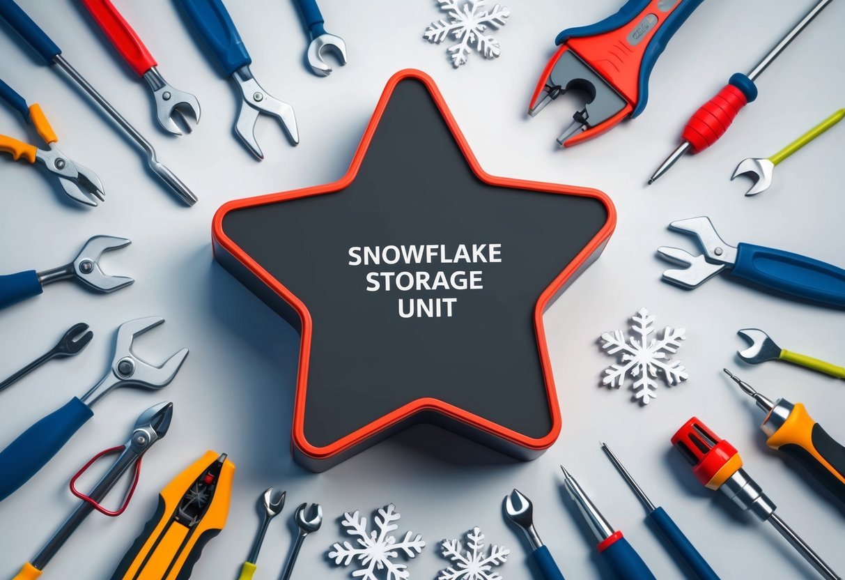 A star-shaped storage unit surrounded by snowflake-shaped maintenance tools