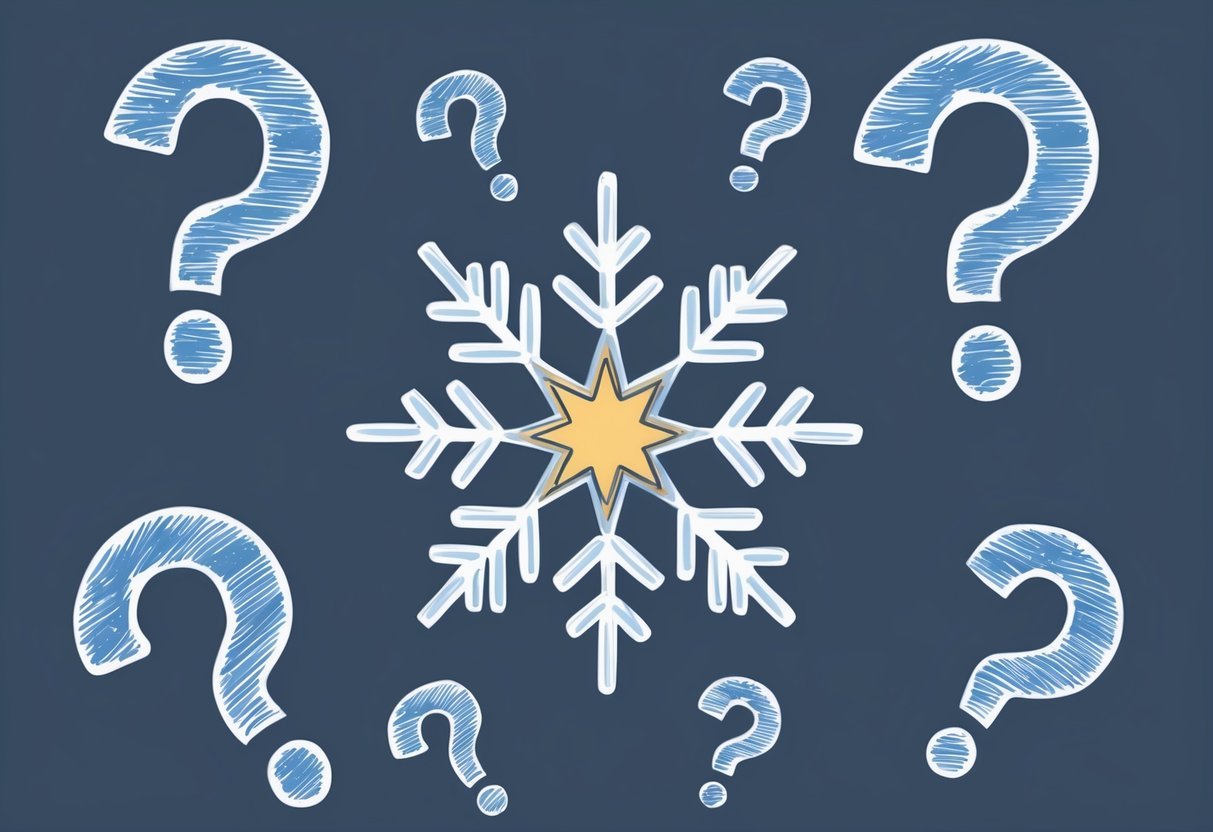 A star and snowflake schema surrounded by question marks, representing frequently asked questions