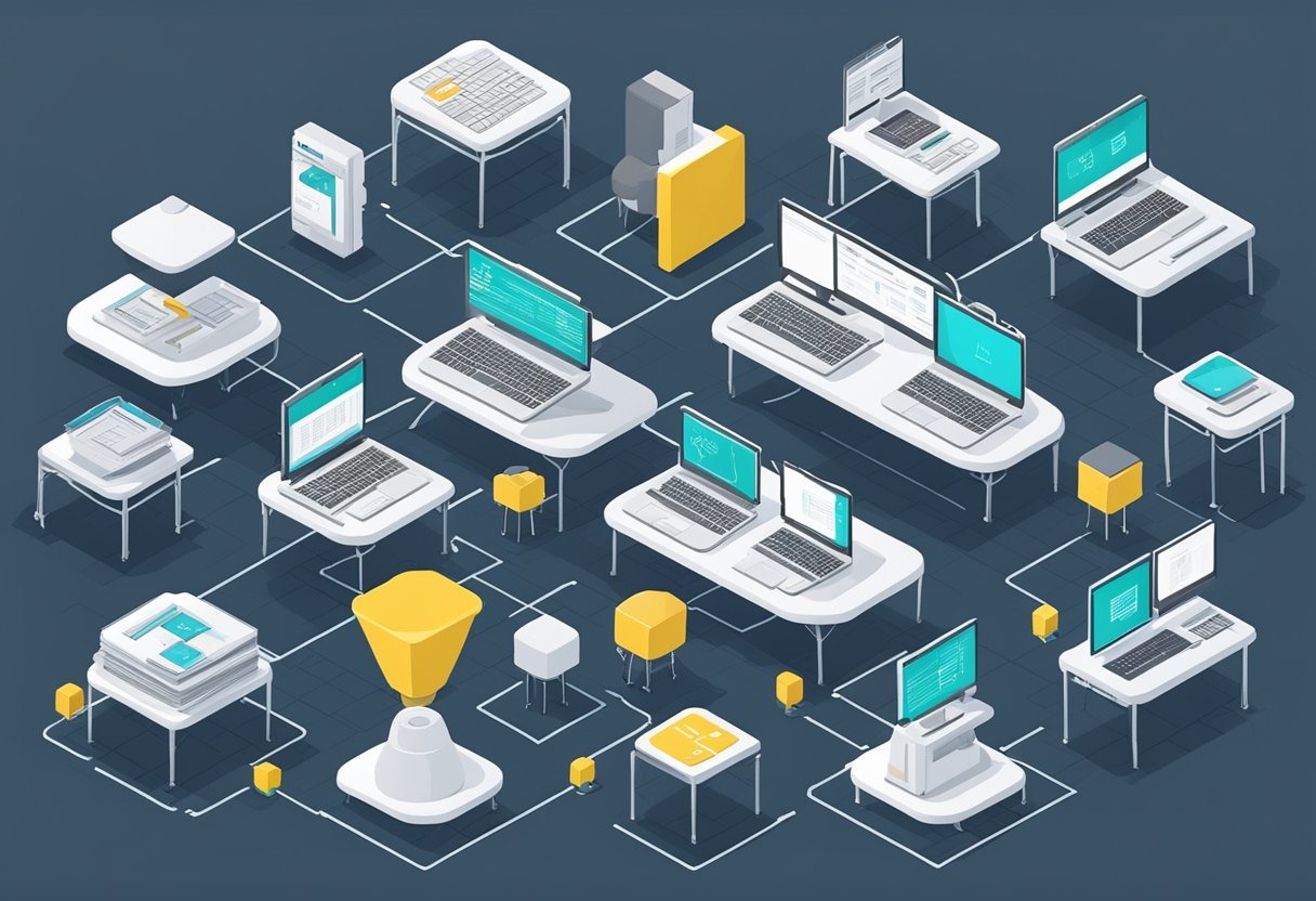 Tables connected by lines, representing different types of SQL JOIN commands