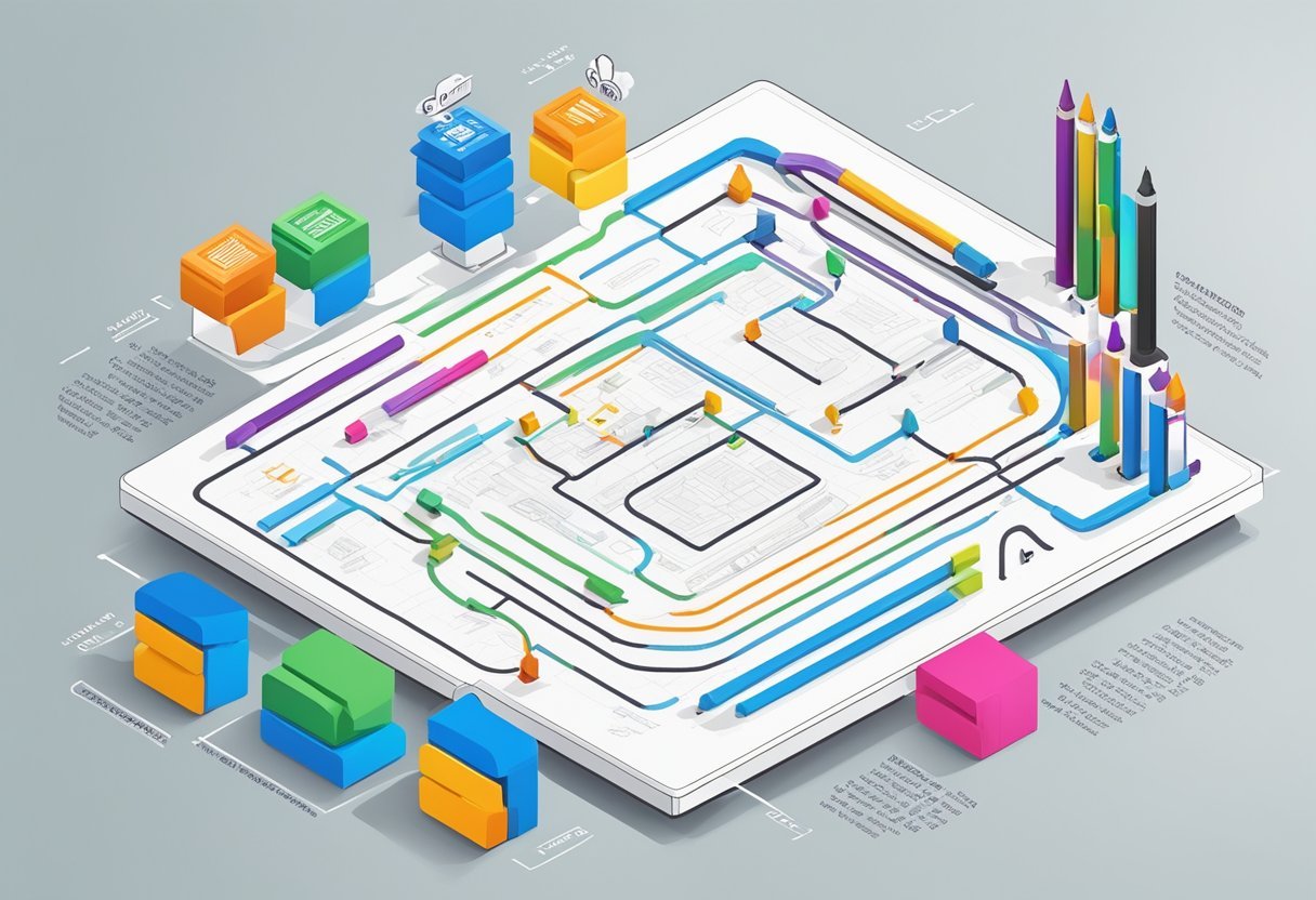 A whiteboard with a detailed ERD diagram and various SQL JOIN commands written in colorful markers
